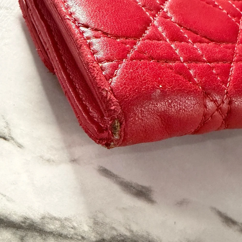 Dior Red Quilted Cannage Lambskin Wallet with Gold Hardware
